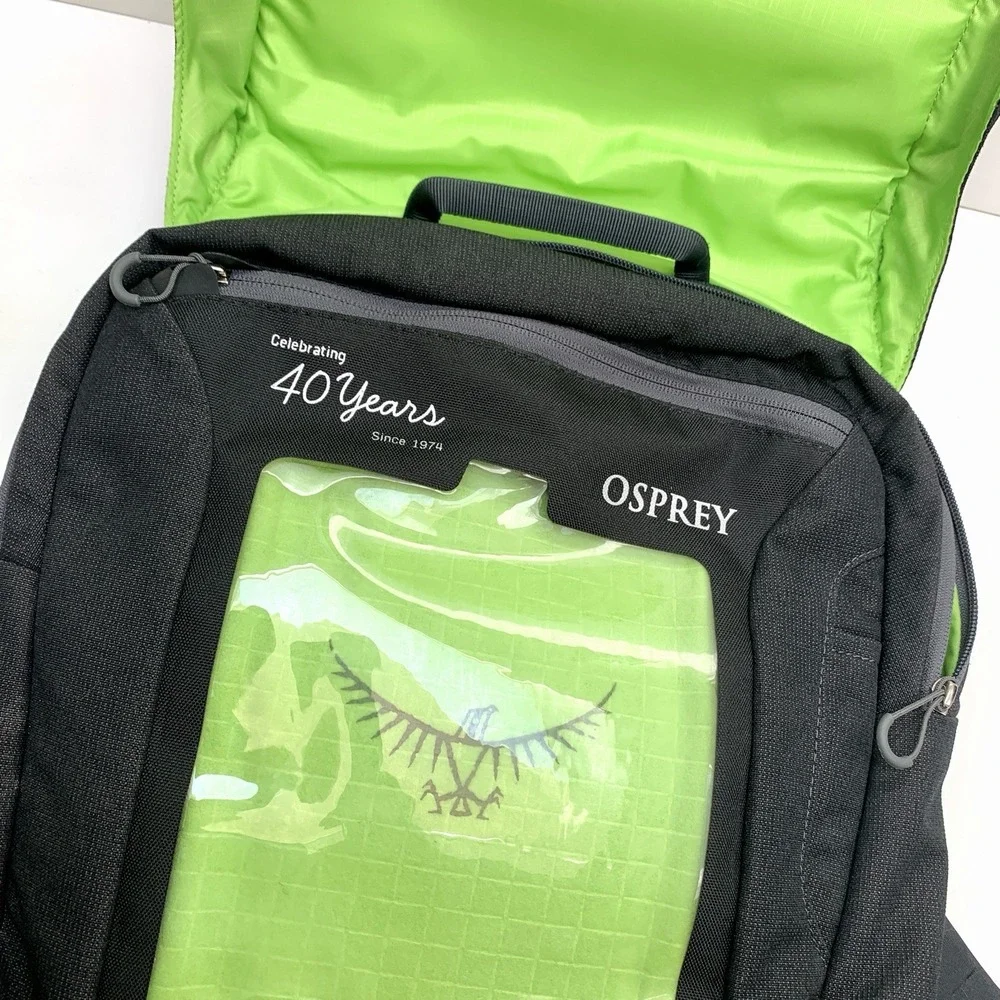 OSPREY Pixel Port Backpack Black w/ Green Lining Laptop Bag, w Osprey Logo